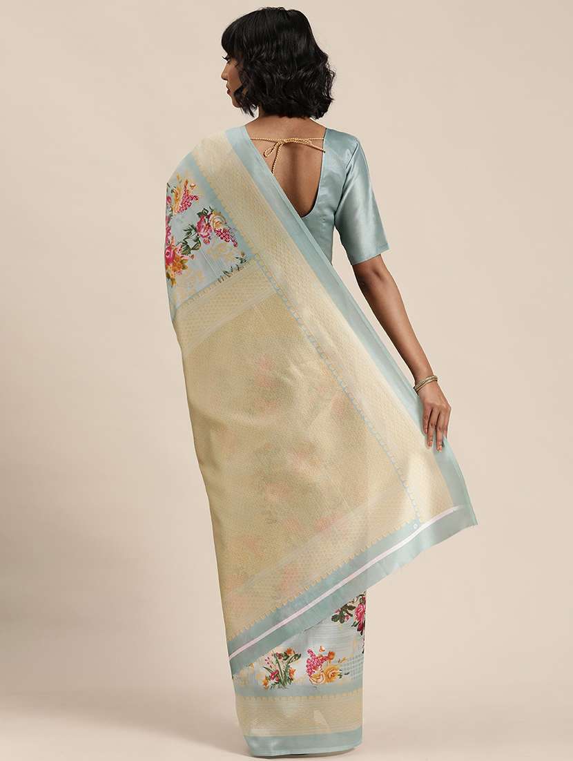 light blue printed saree with blouse - 19281470 -  Standard Image - 2