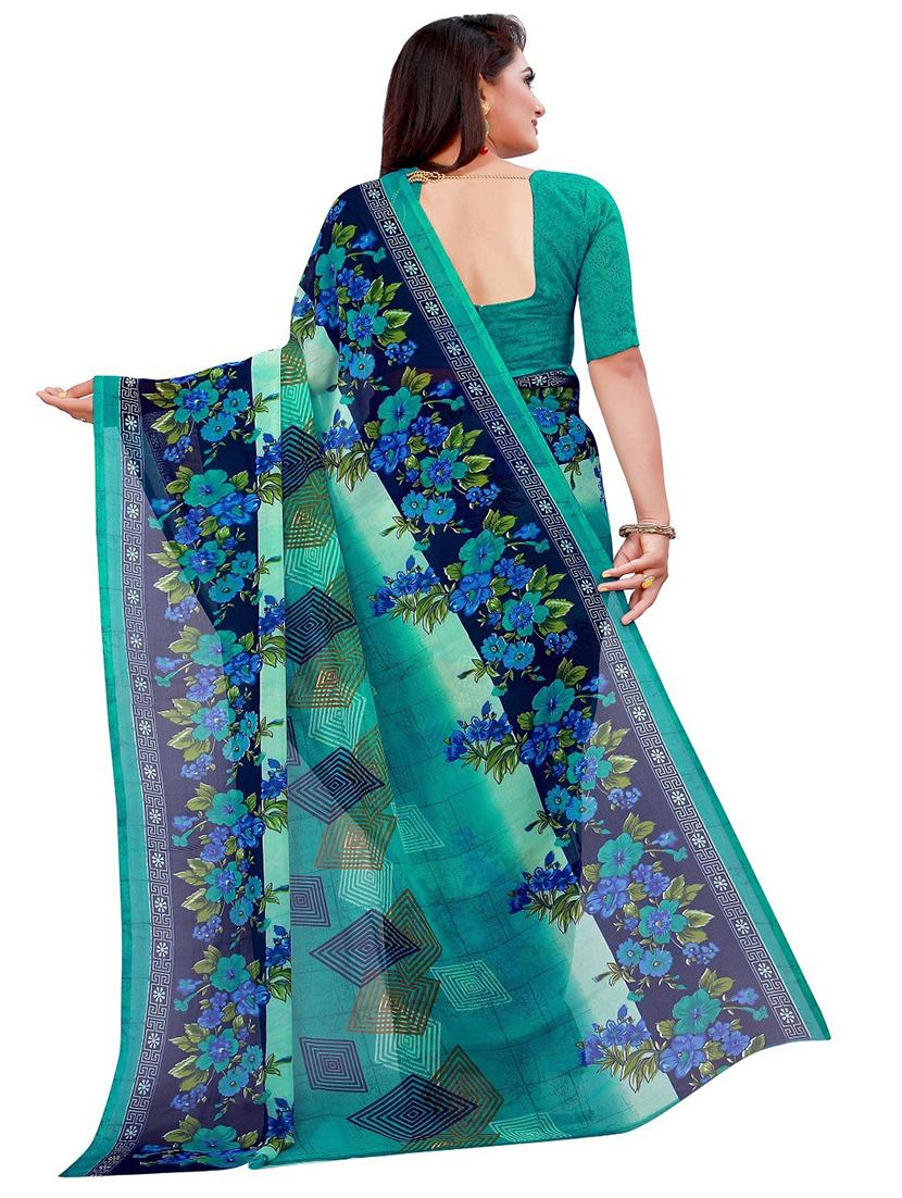 women's printed green colored saree with blouse - 19282212 - Standard Image - 2
