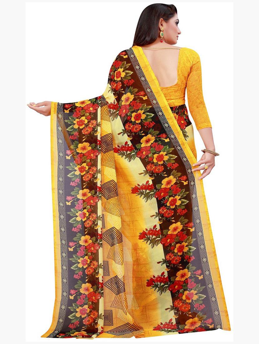 women's floral mustard colored saree with blouse - 19282262 - Standard Image - 2