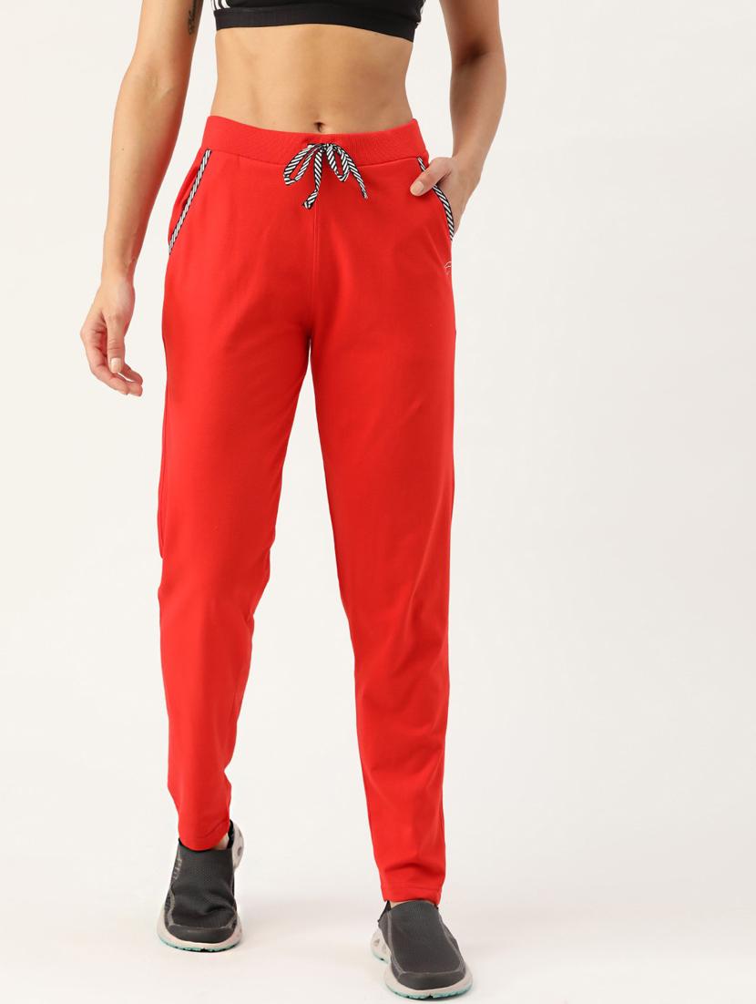 red cotton blend track pants