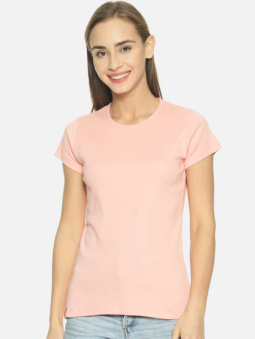 pink cotton blend regular tshirt