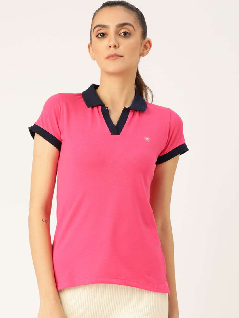 pink cotton blend regular tshirt