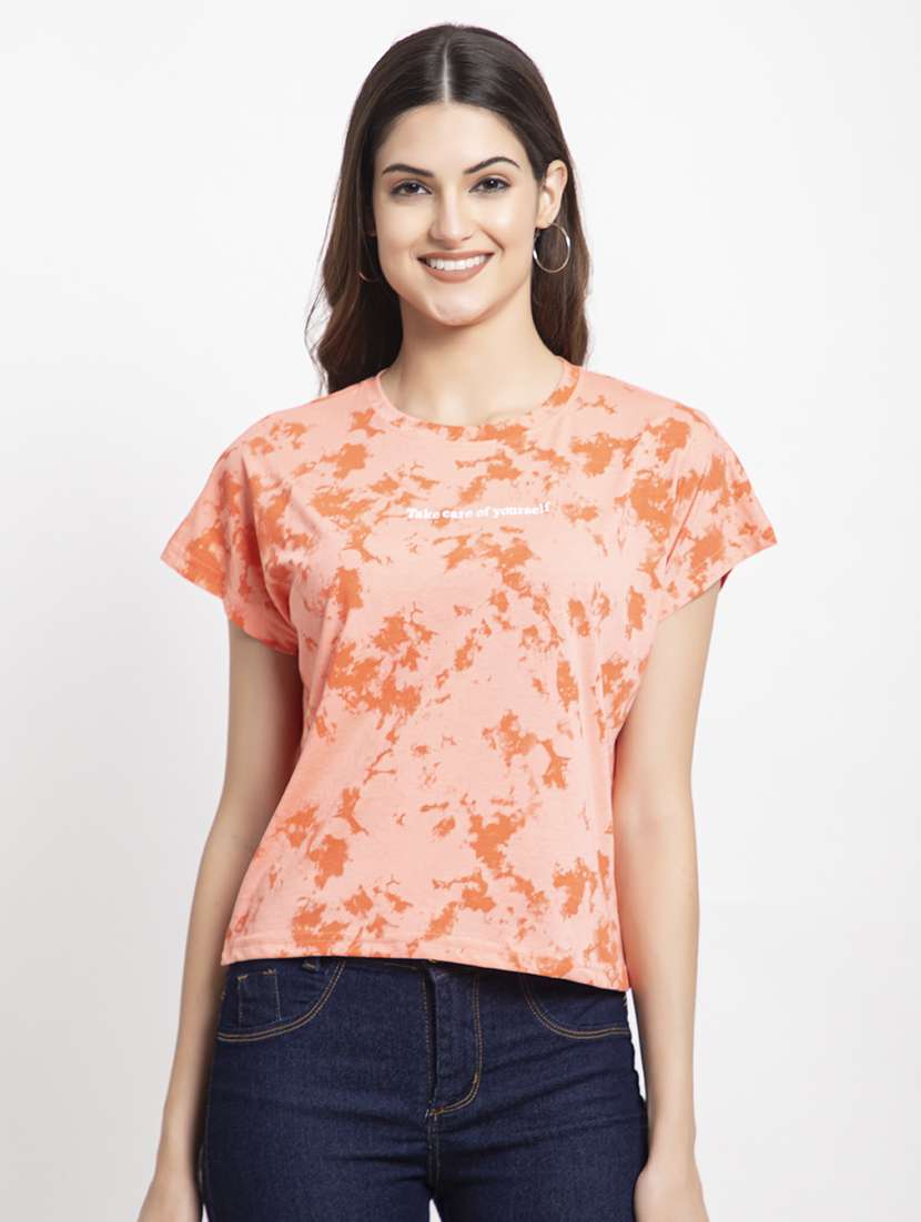 orange cotton blend regular tshirt