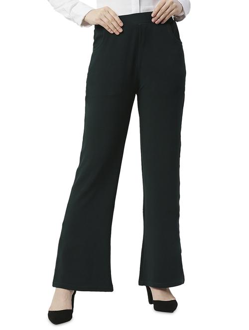 green solid flat front trousers - 19286510 - Standard Image - 0
