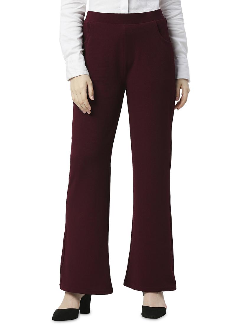 red solid flat front trousers