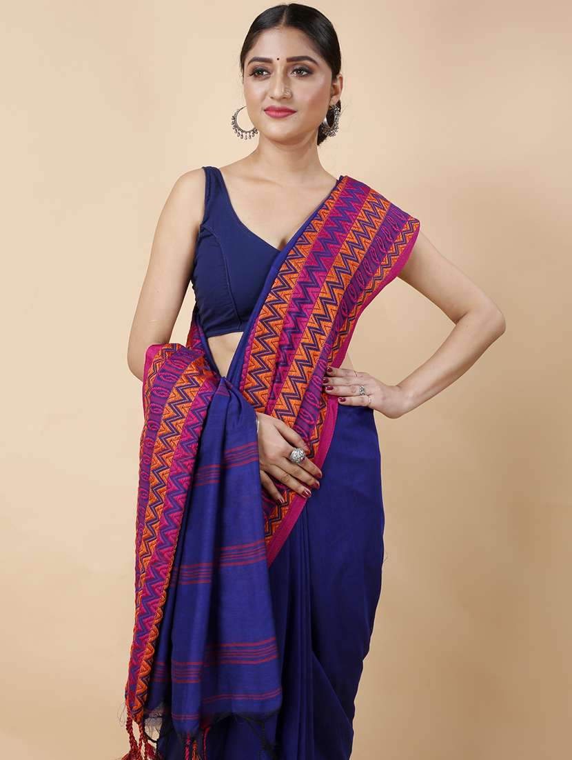 women's self design navy blue colored saree with blouse - 19287286 - Standard Image - 2