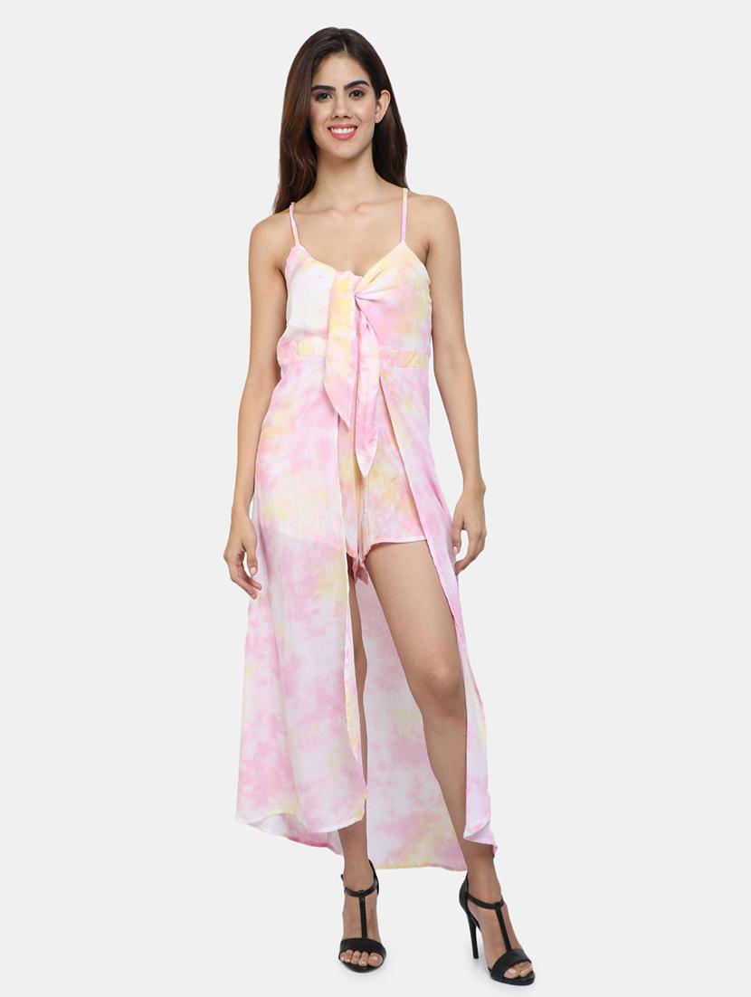 below knee high split leg jumpsuit with attached skirts - 19293299 - Zoom Image - 0
