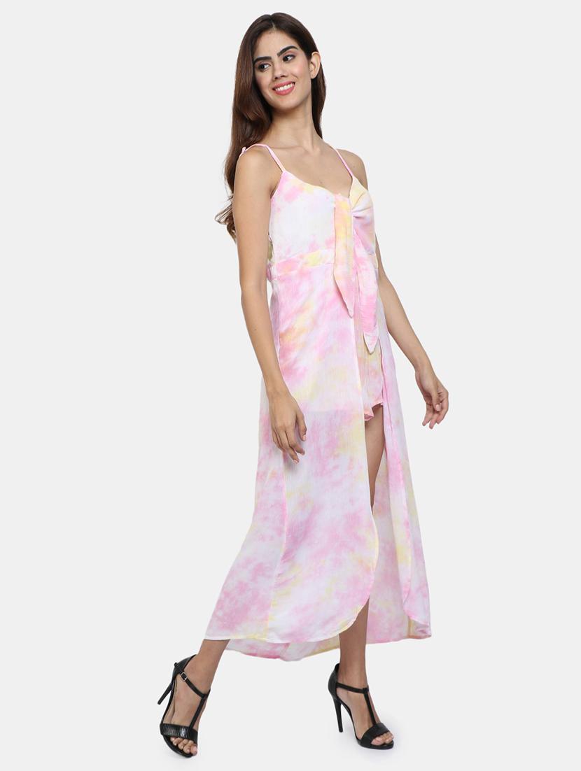 below knee high split leg jumpsuit with attached skirts - 19293299 - Standard Image - 2