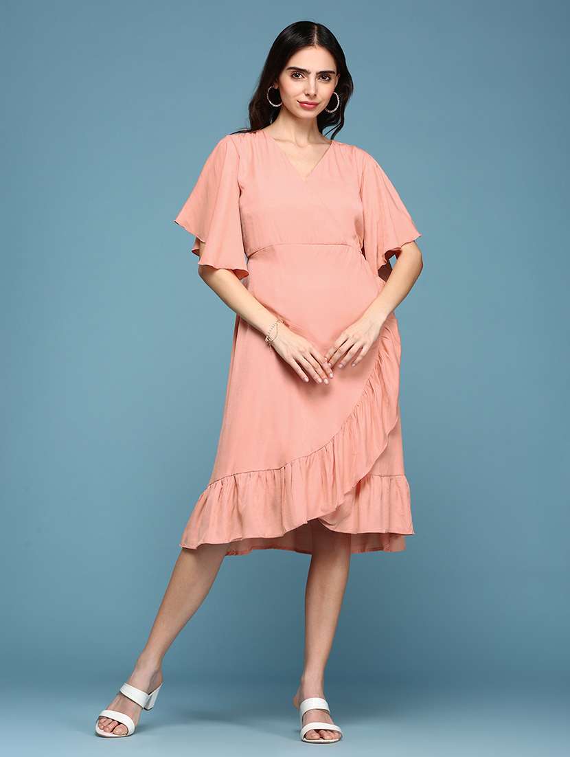 women's ruffle solid dress