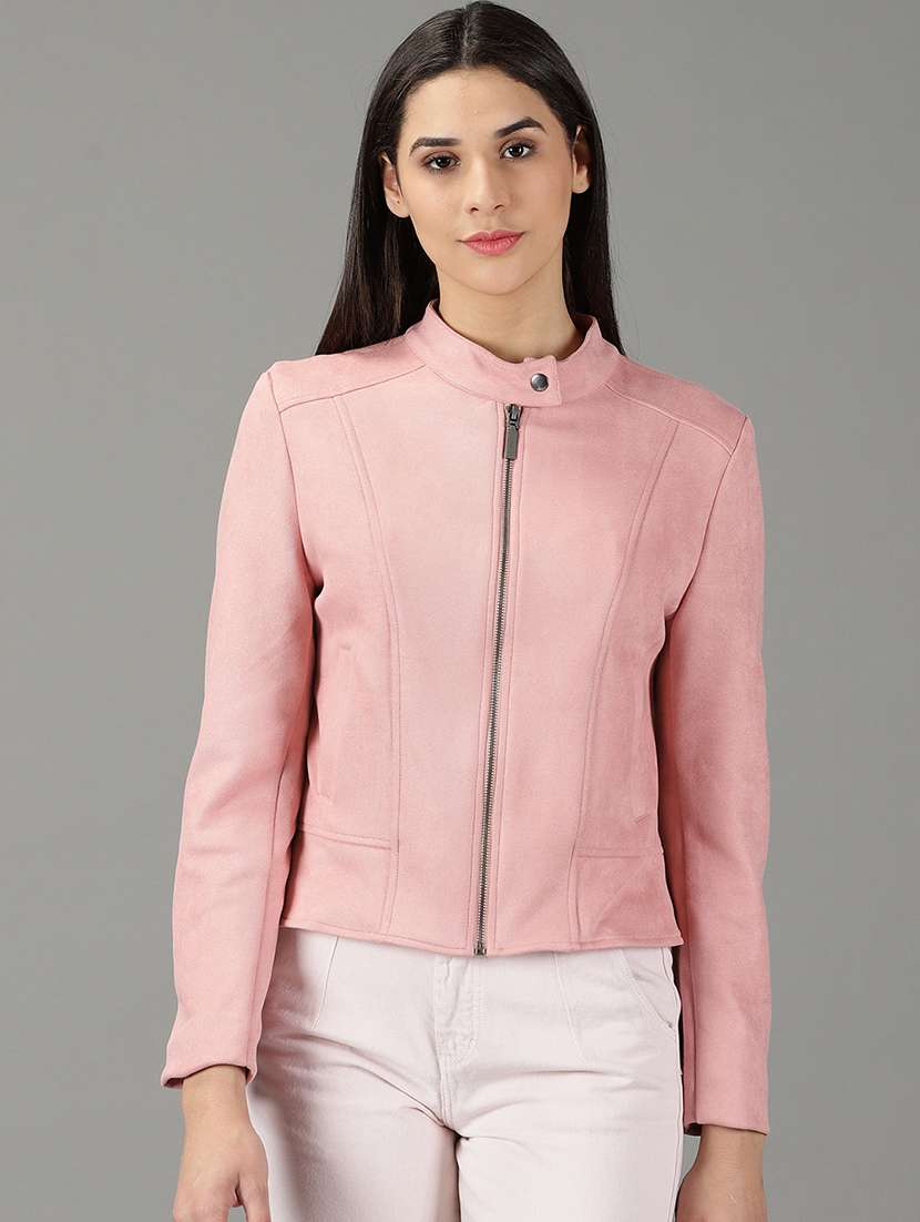 women pink solid jacket