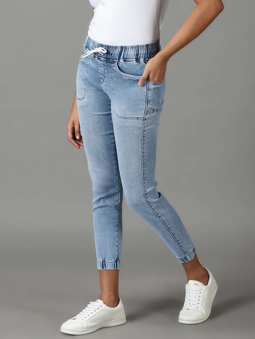 women light blue plain jogger fit jeans - 19294594 -  Standard Image - 2