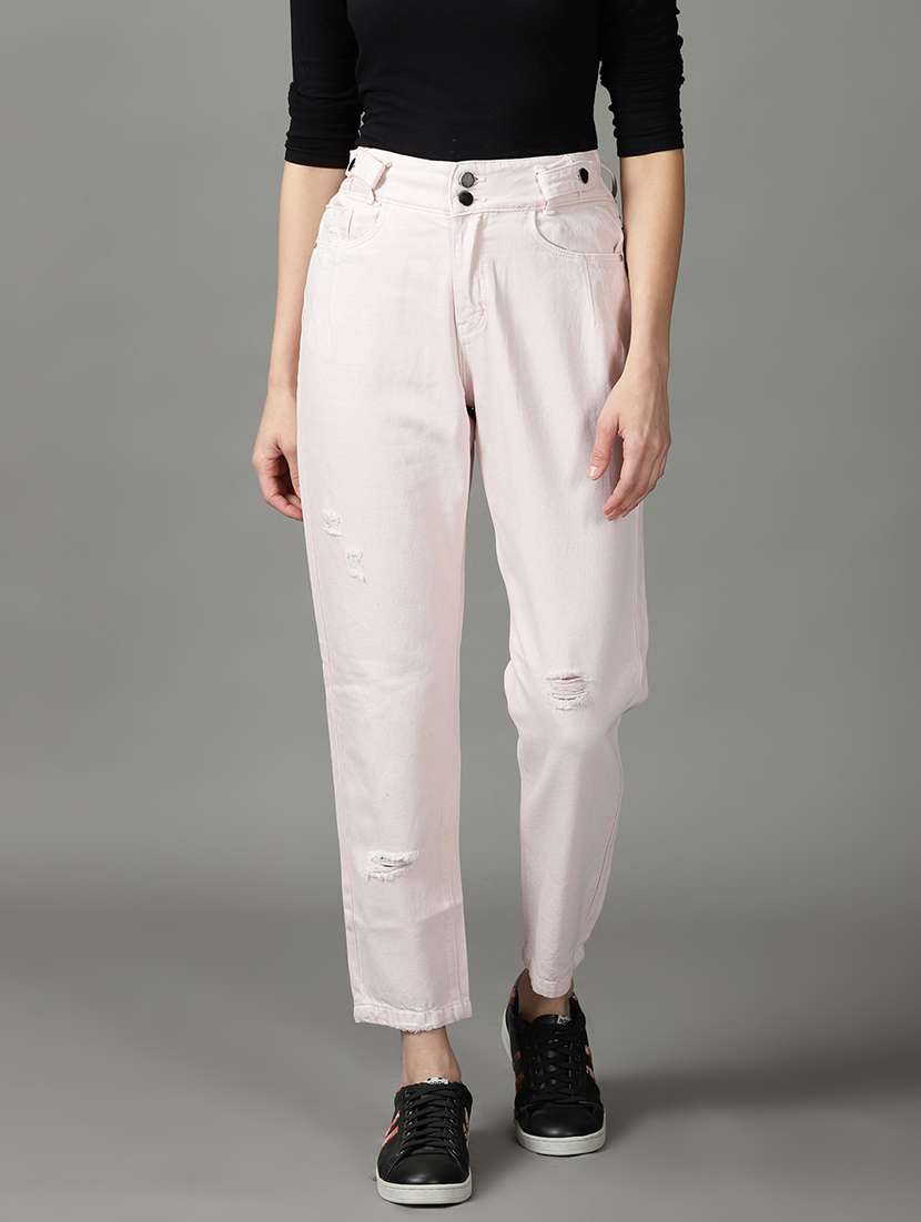 women's distress mom fit jeans