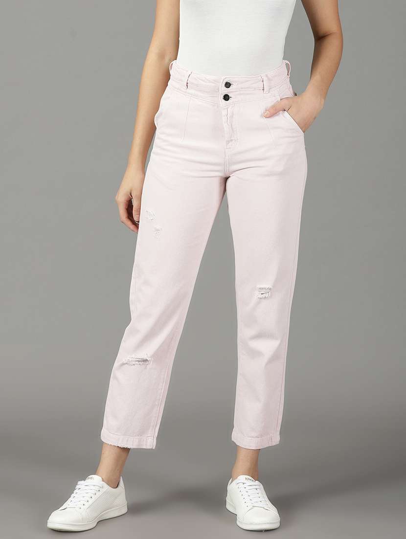 women's distress mom fit jeans