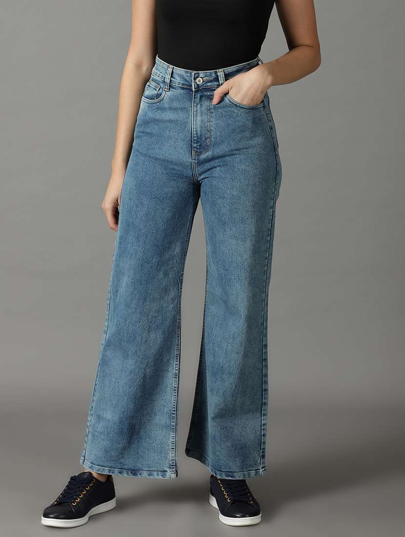 women's plain wide leg jeans