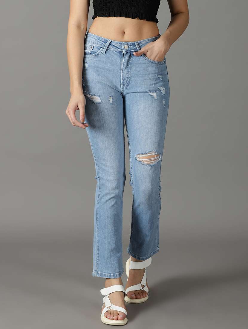 women's distress bootcut jeans