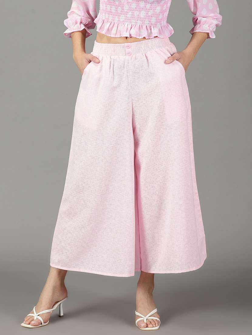 pink self design wide leg trouser