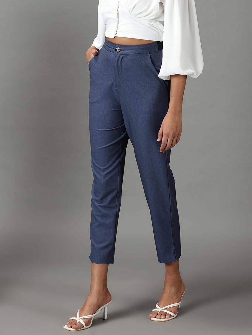 blue solid trouser - 19295306 - Standard Image - 2