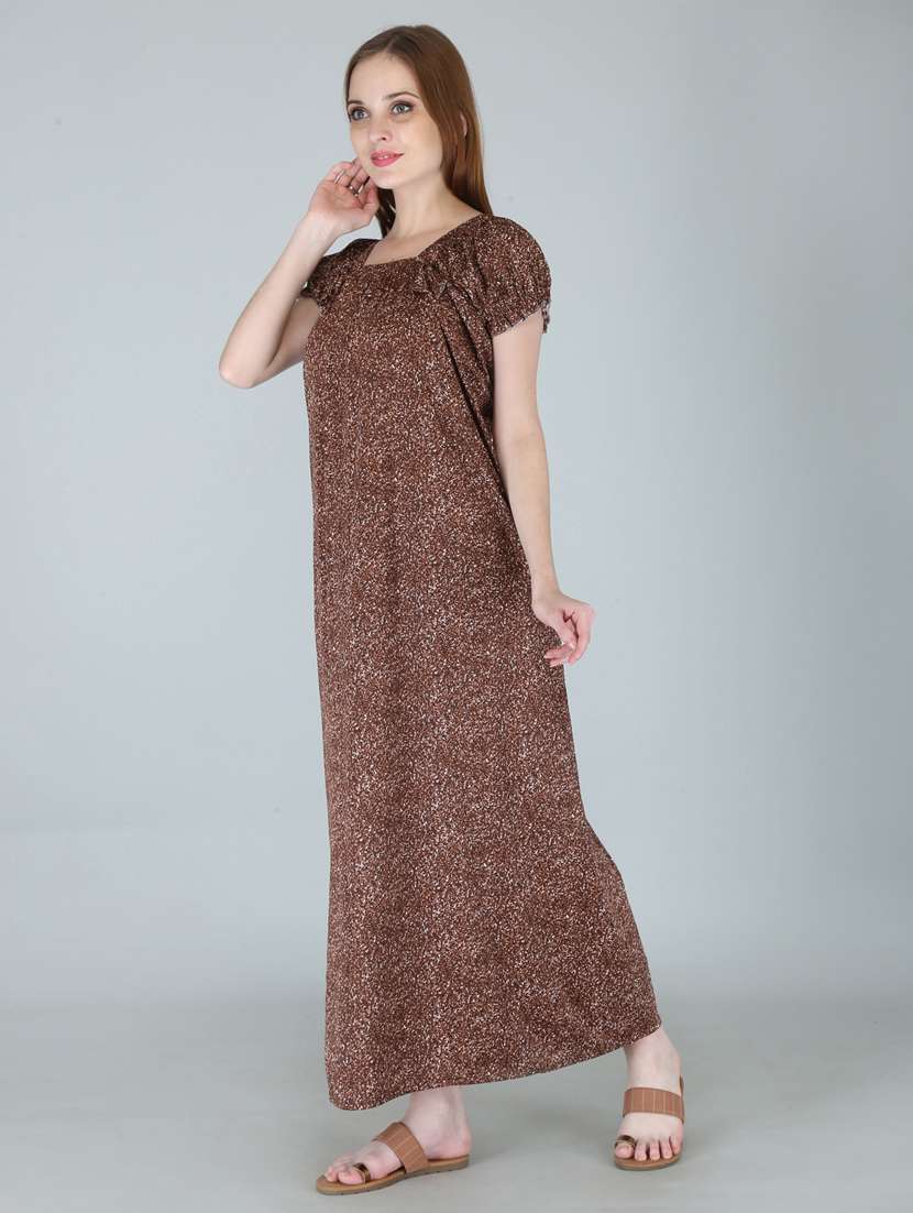 women brown printed nighty - 19295336 - Standard Image - 2