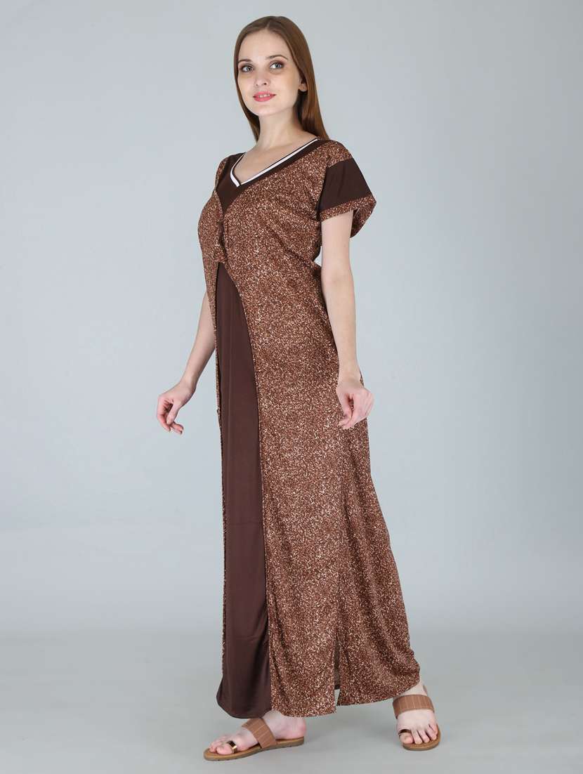 brown printed nighty - 19295342 - Standard Image - 2