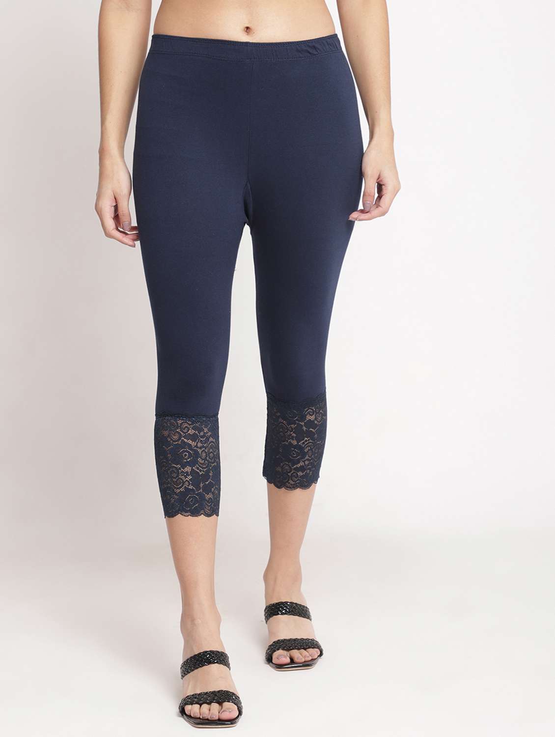 navy blue solid leggings capri