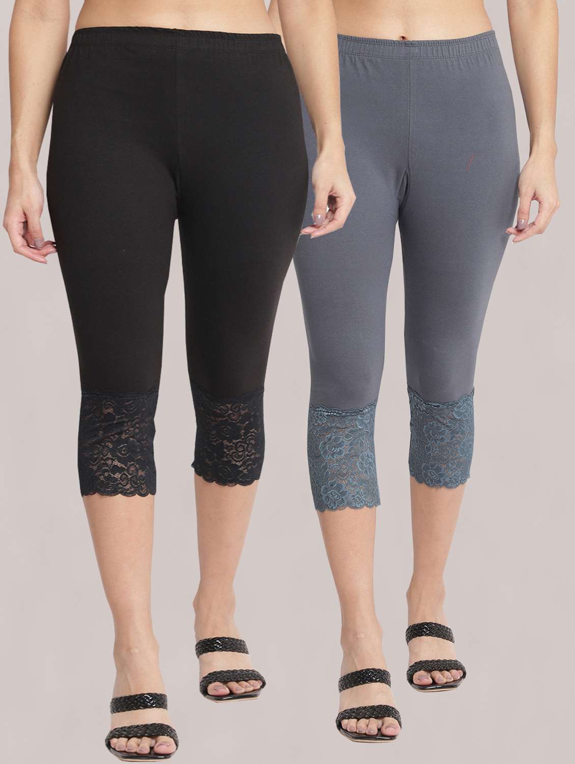 pack of 2 solid leggings capri