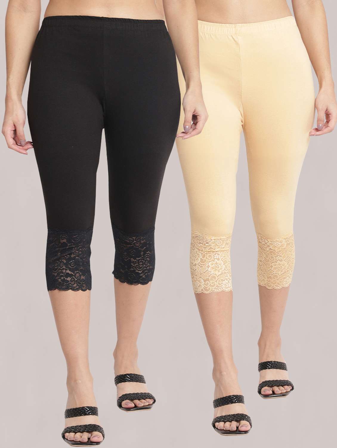 pack of 2 solid leggings capri