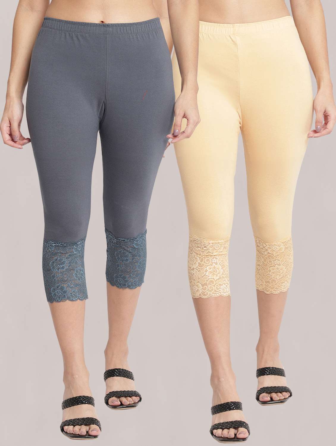 pack of 2 solid leggings capri