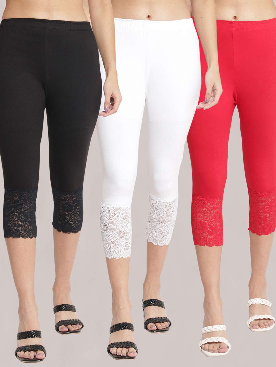pack of 3 solid leggings capri