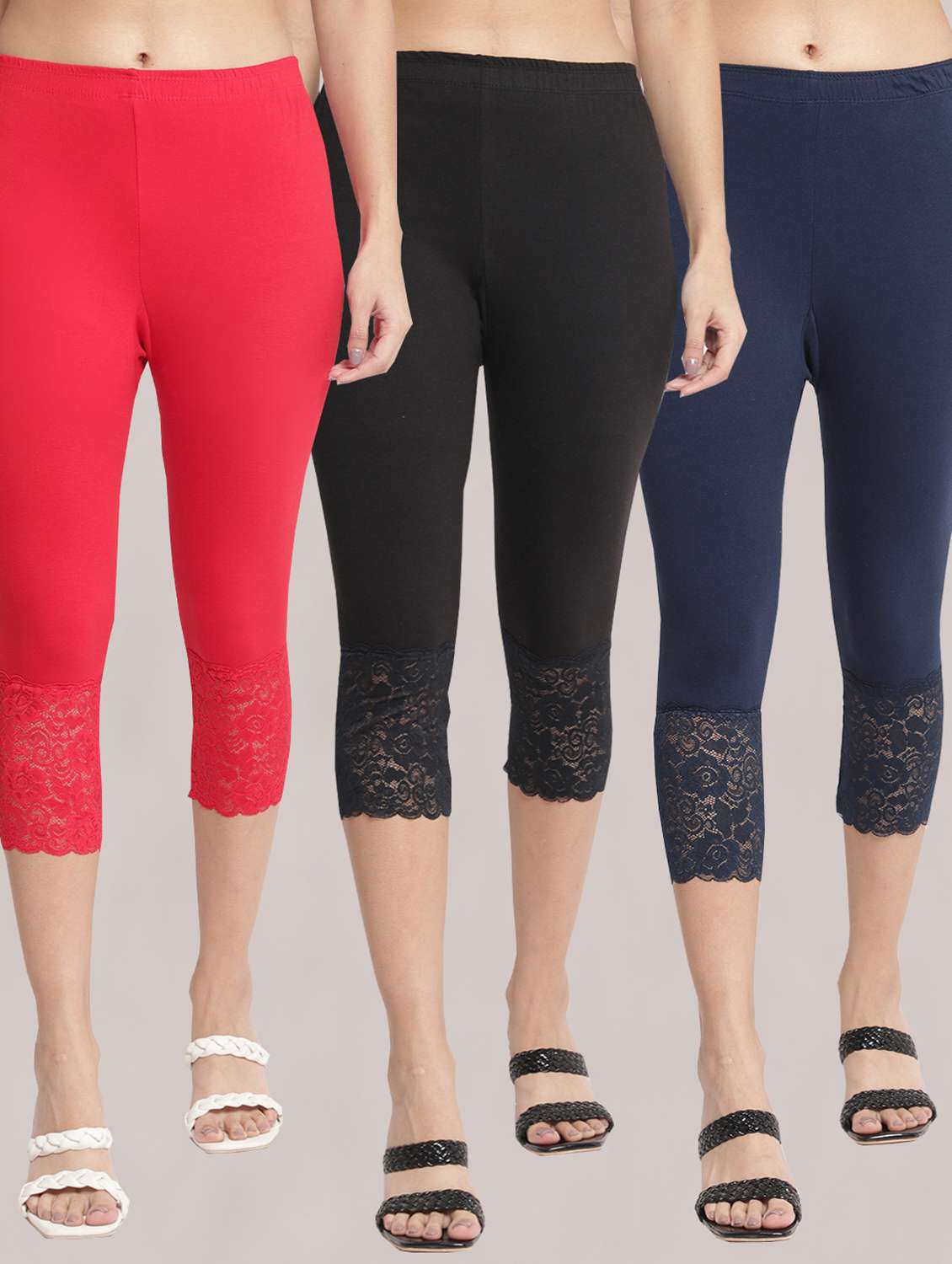 pack of 3 solid leggings capri