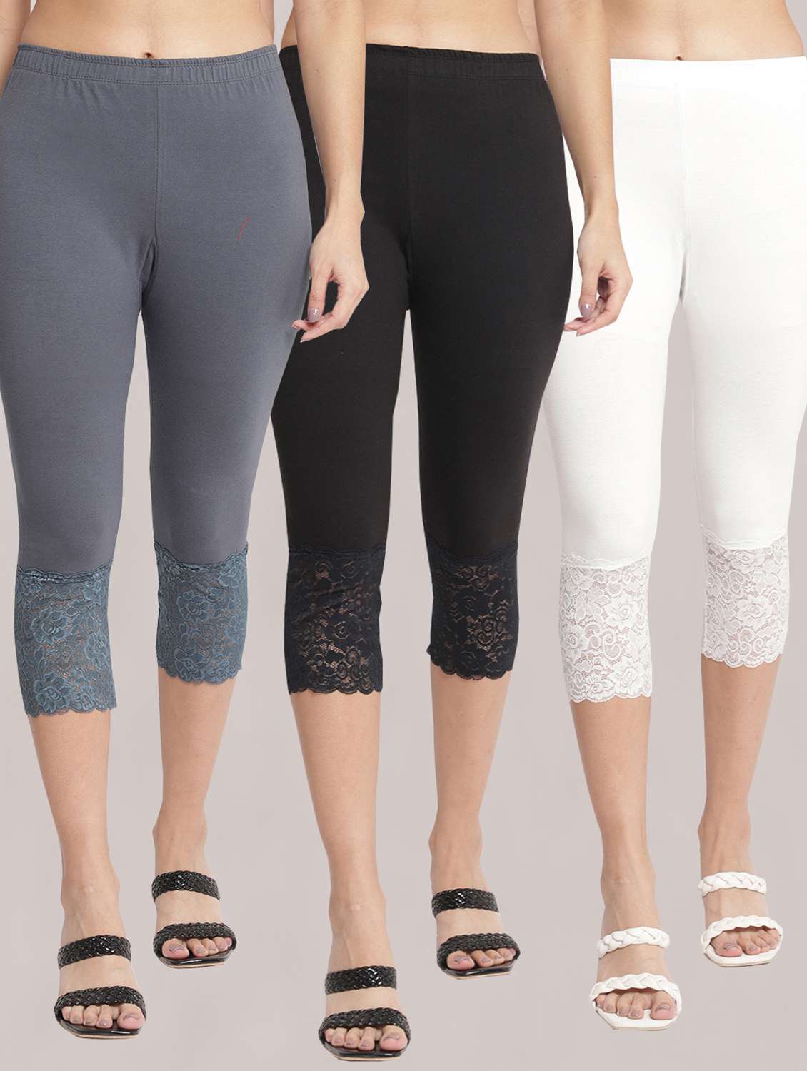 pack of 3 solid leggings capri