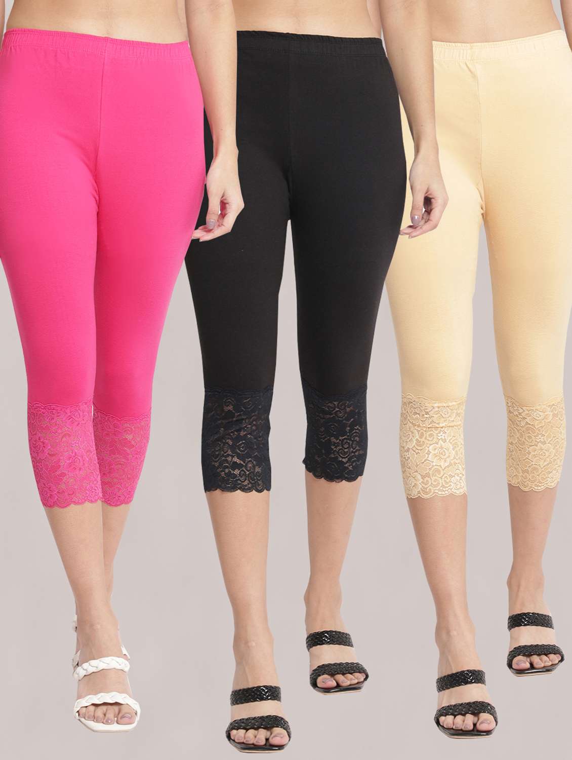 pack of 3 solid leggings capri