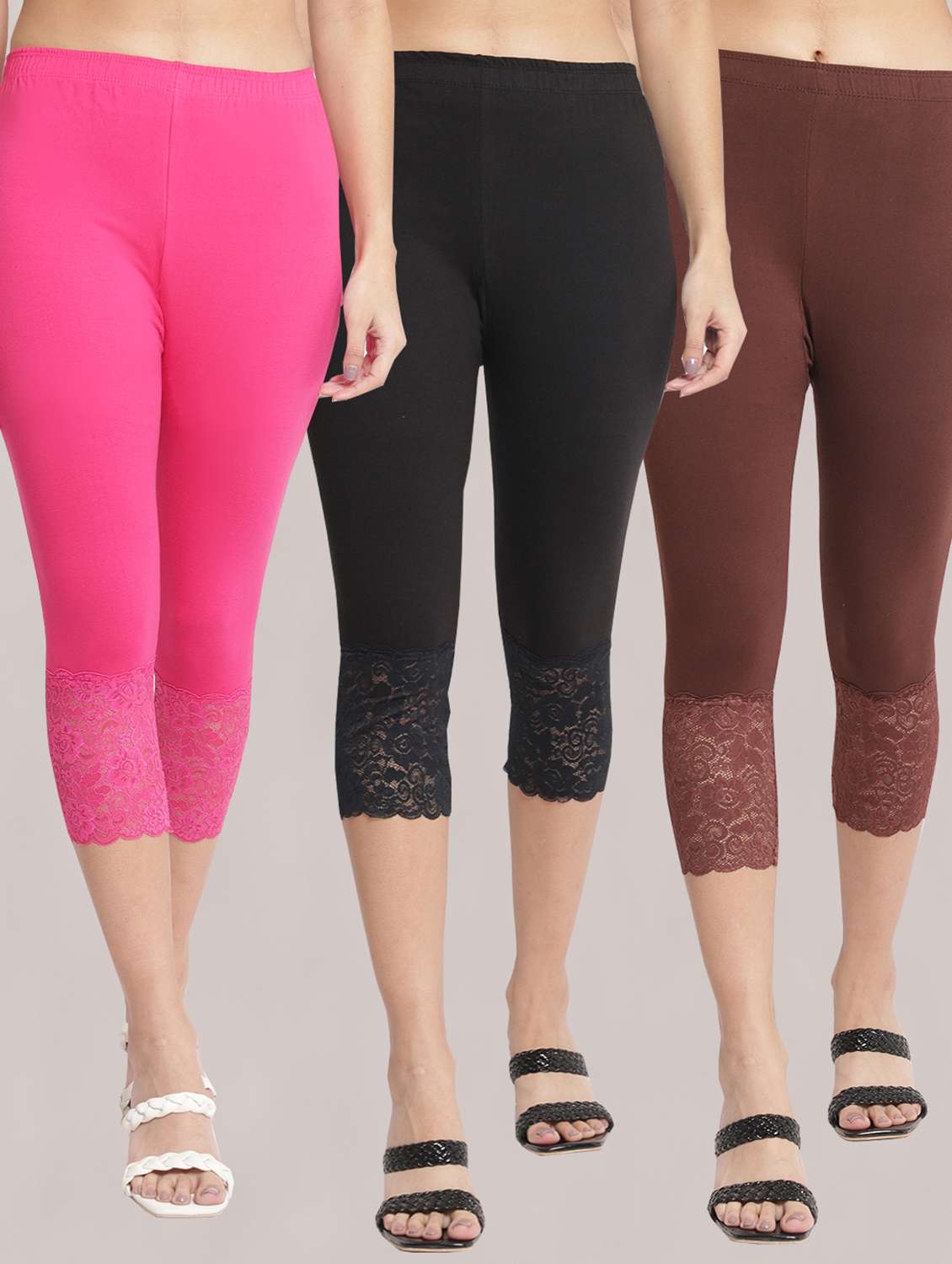 pack of 3 solid leggings capri