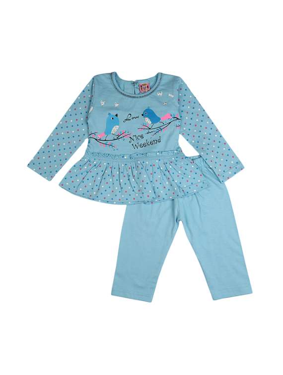 girls printed  round neck casual set