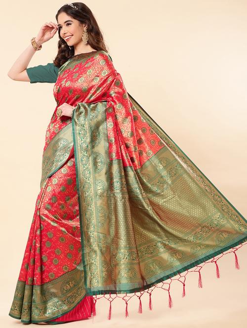 women's floral red colored saree with blouse - 19297344 -  Standard Image - 0