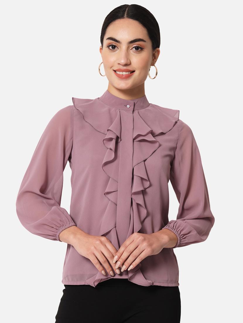 women's ruffle mandarin neck top - 19297665 - Zoom Image - 0
