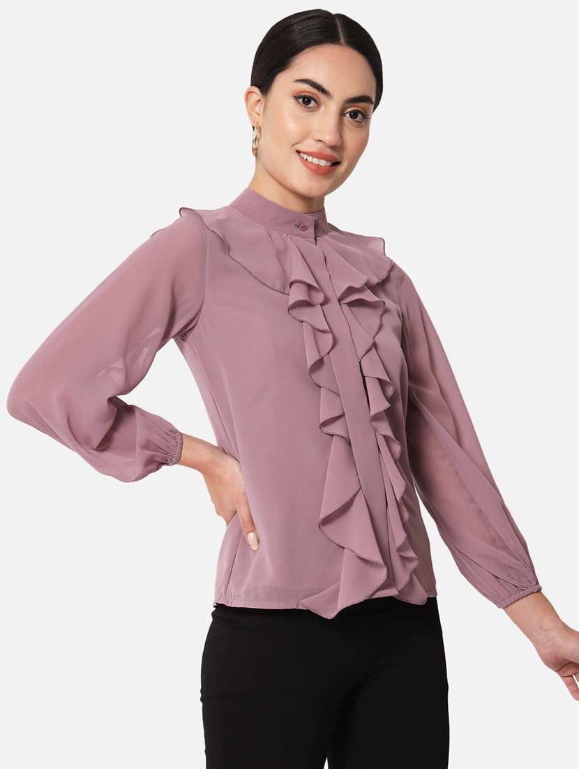Women's Ruffle Mandarin Neck Top