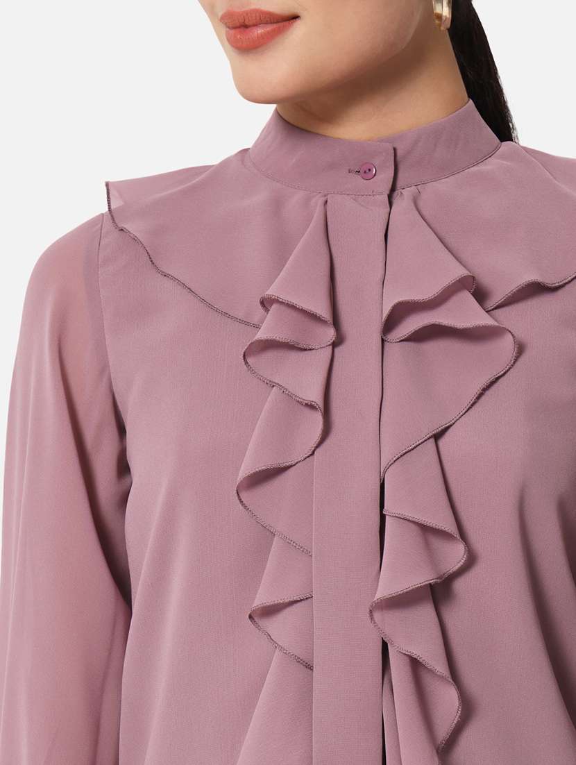 Women's Ruffle Mandarin Neck Top