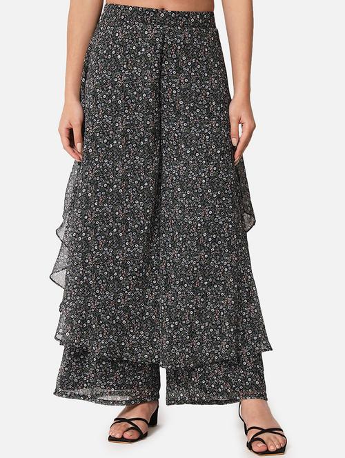 black florals print flared palazzo - 19298123 - Standard Image - 0