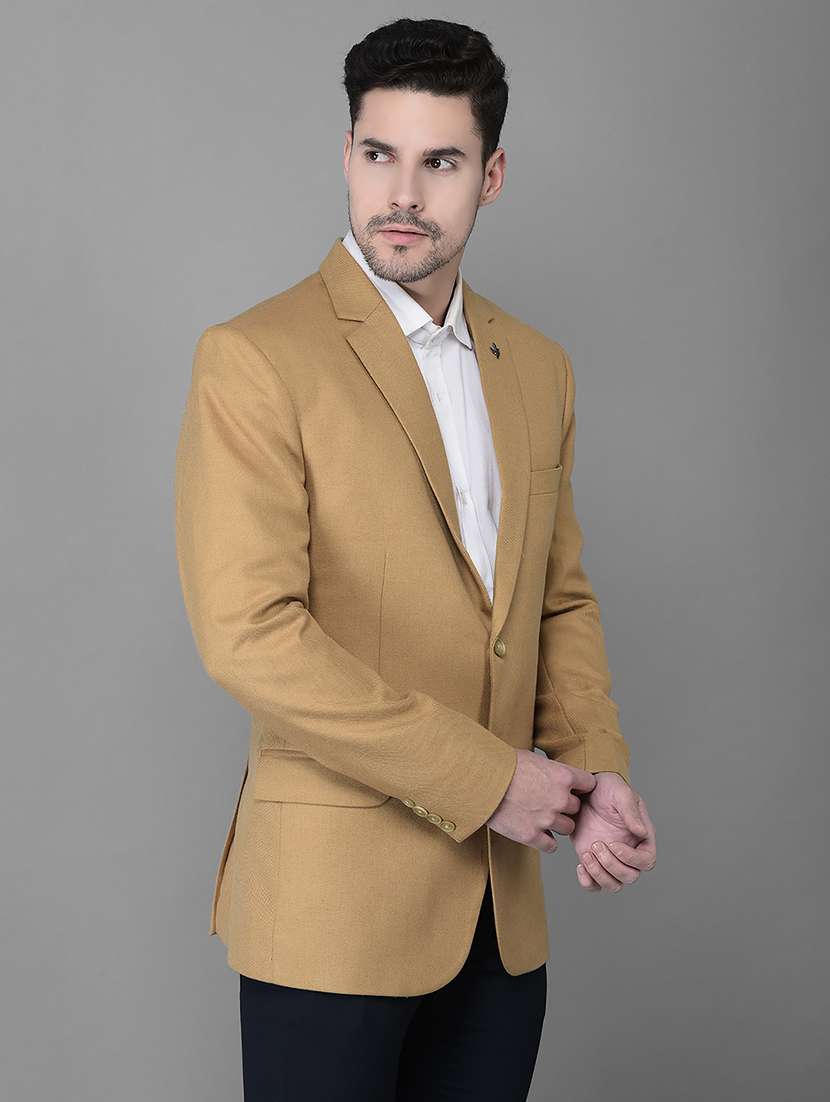 brown solid single breasted casual blazer - 19298133 -  Standard Image - 2