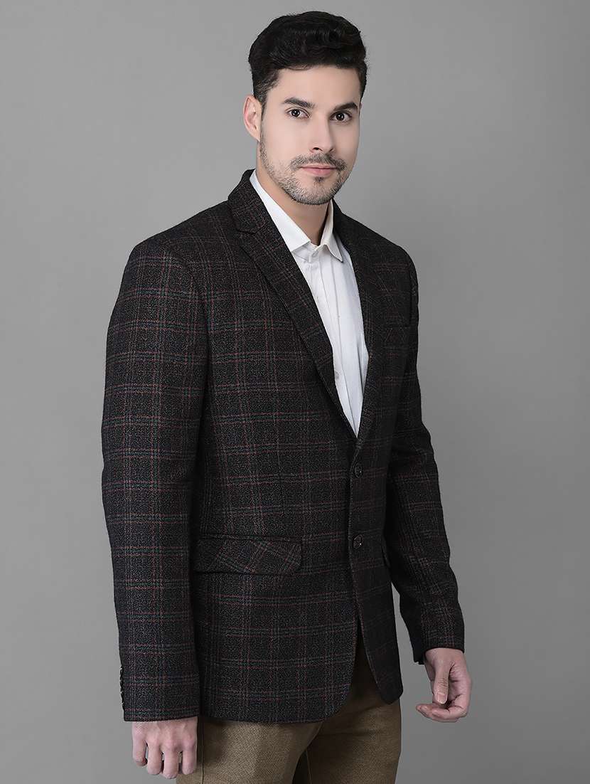 brown checkered single breasted formal blazer - 19298135 -  Standard Image - 2
