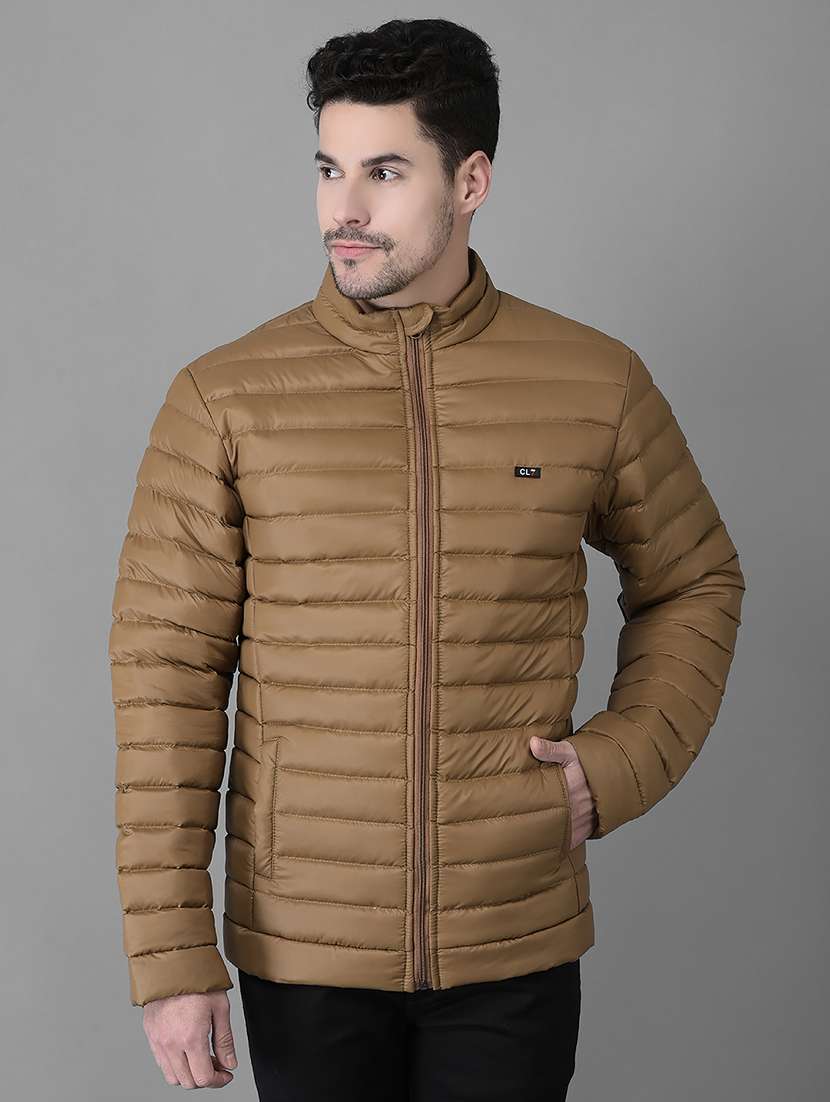 men solid long sleeve quilted jacket