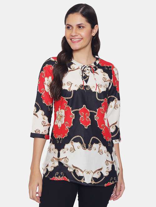 women's straight tie-up neck top - 19298267 - Standard Image - 0