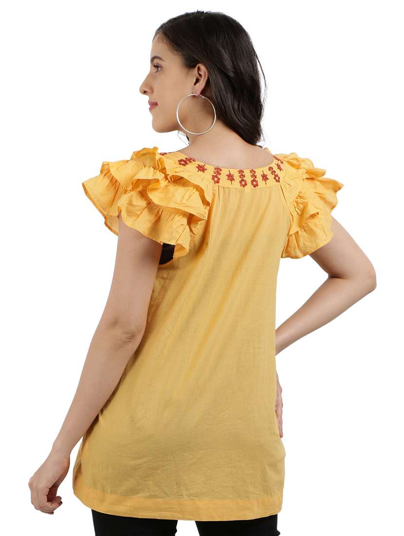 women's ruffle notch neck top - 19298389 -  Standard Image - 2