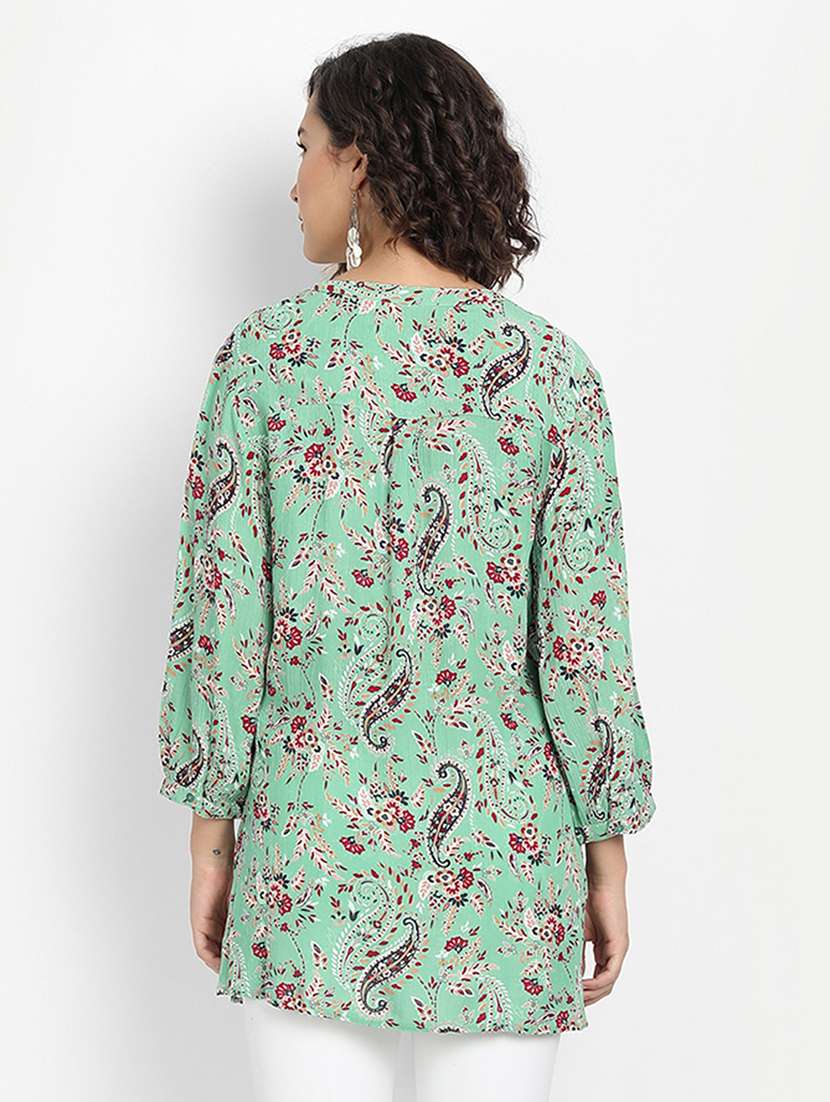 green mandarin neck printed asymmetric top - 19298390 - Standard Image - 2