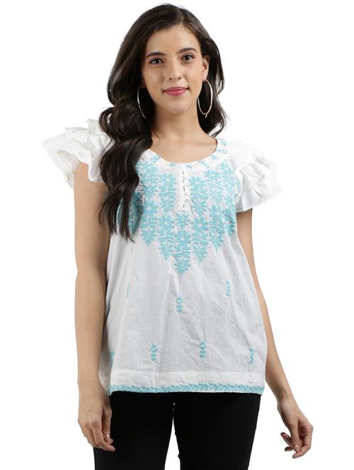 women's ruffle round neck top - 19298402 -  Standard Image - 0