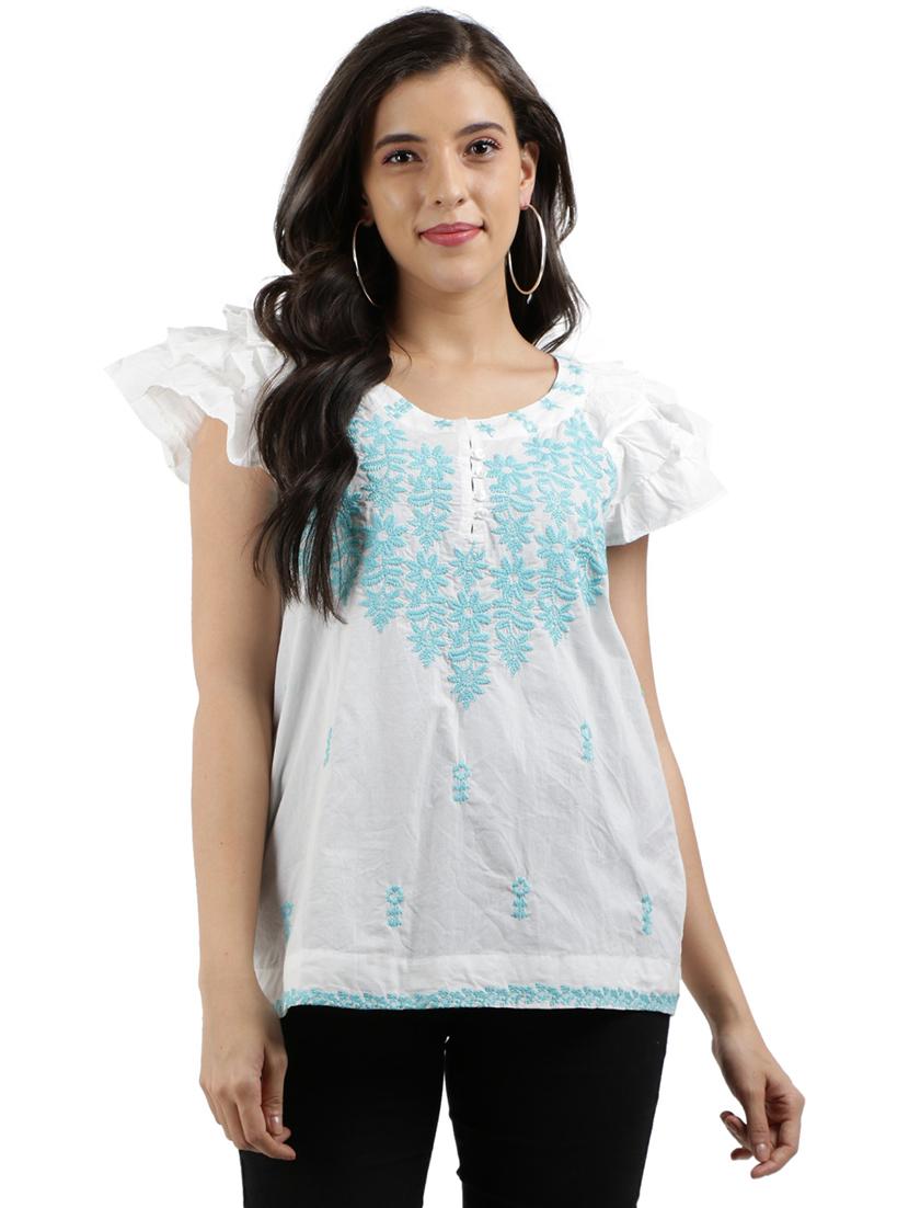 women's ruffle round neck top - 19298402 -  Zoom Image - 0