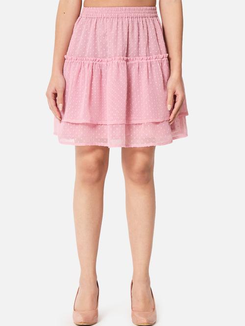 pink georgette layered skirt - 19298634 -  Standard Image - 0