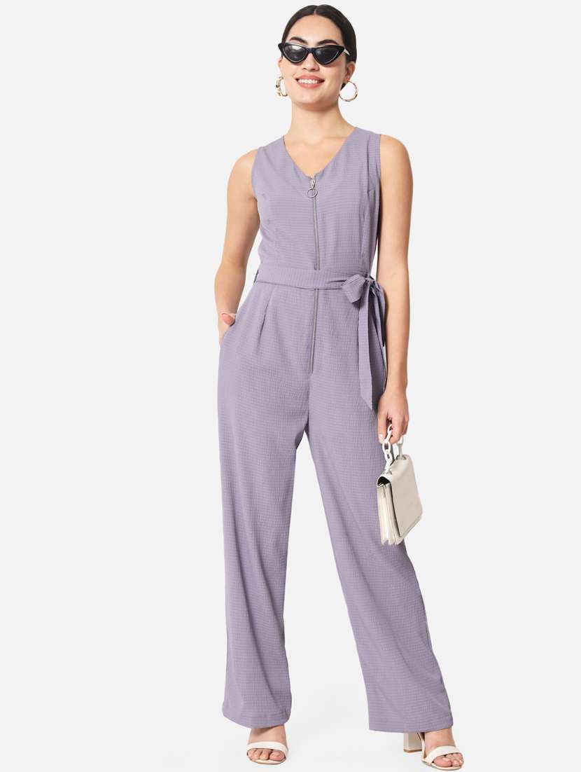 purple crepe full leg  jumpsuit