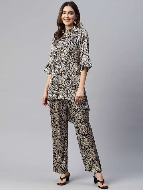 black printed top and trouser set - 19298815 - Standard Image - 0