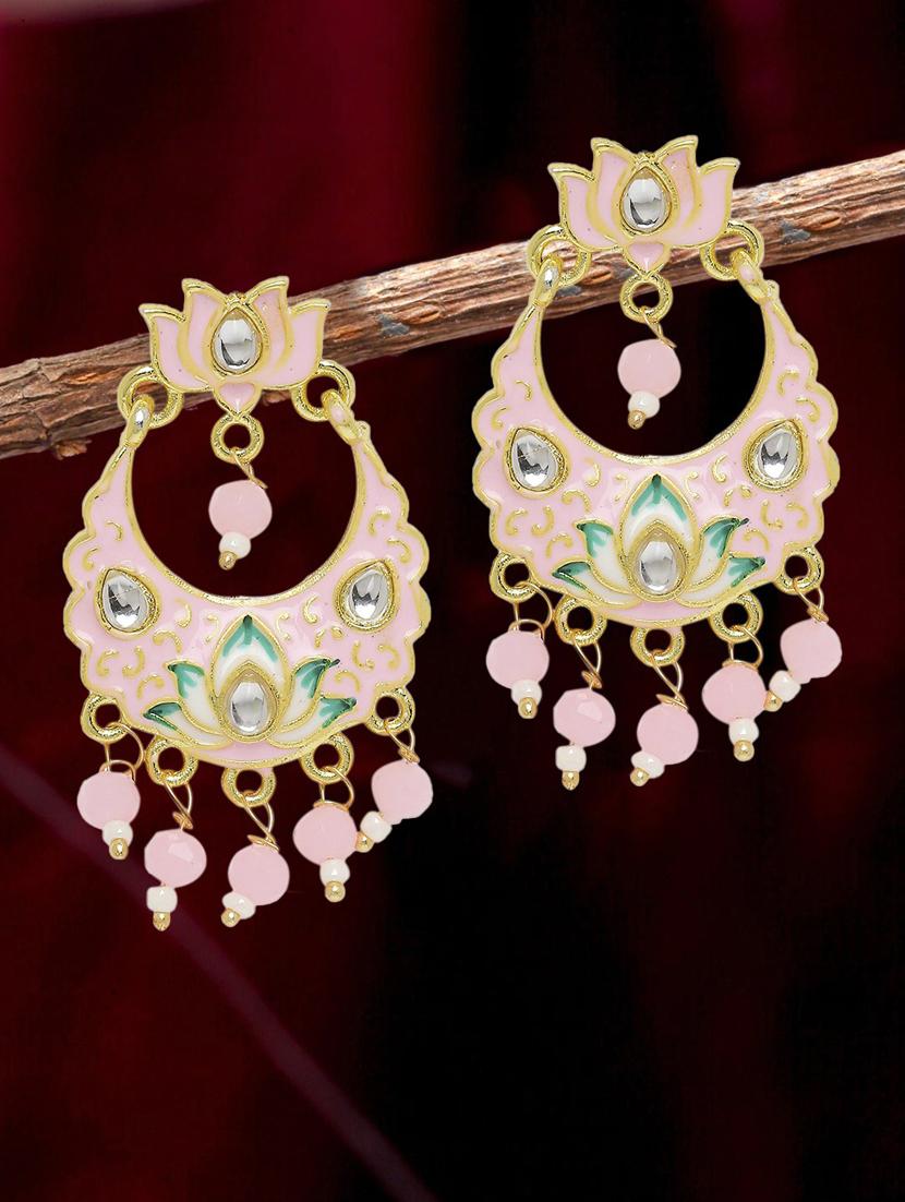 pink metal chandballi earring